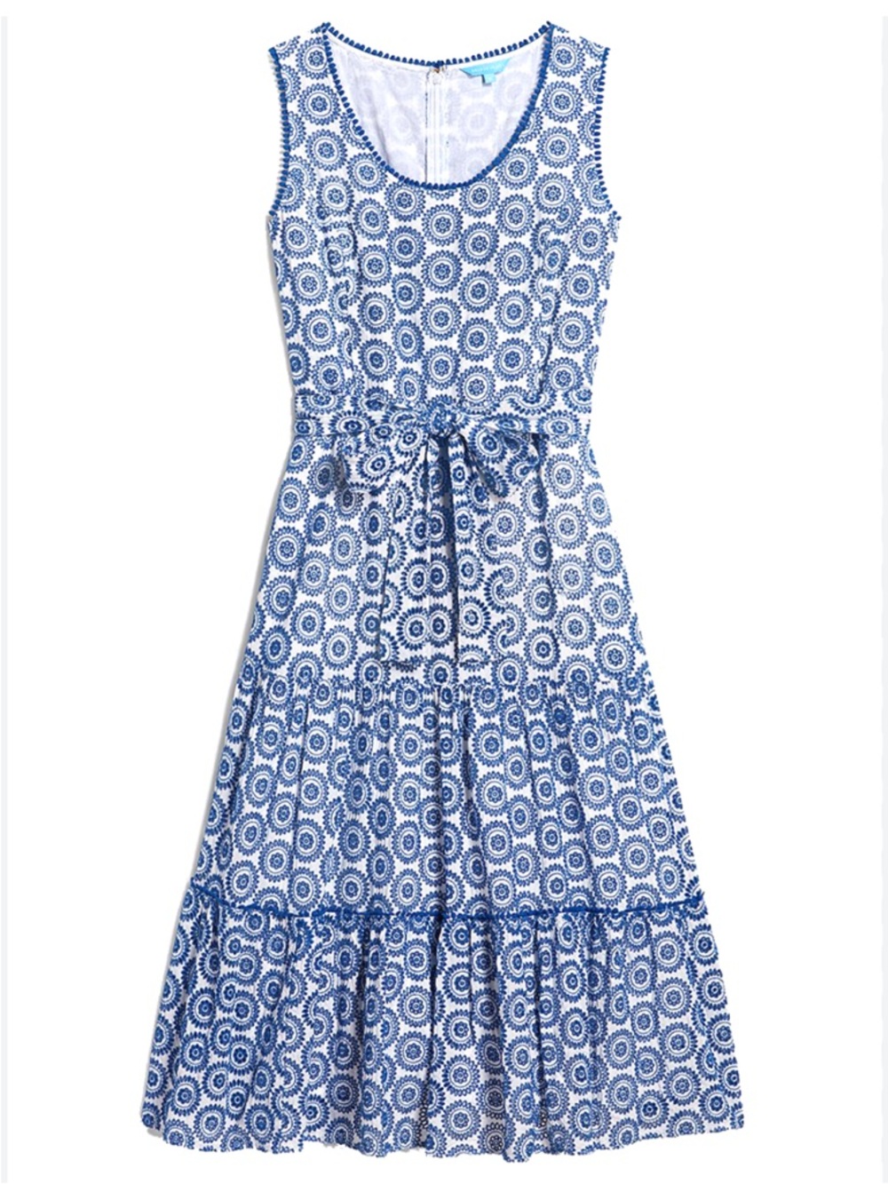 DRAPER JAMES Eyelet Tiered Tank Midi Dress Sea Blue Belted Feminine Cottage Sz 8 - Picture 2 of 14